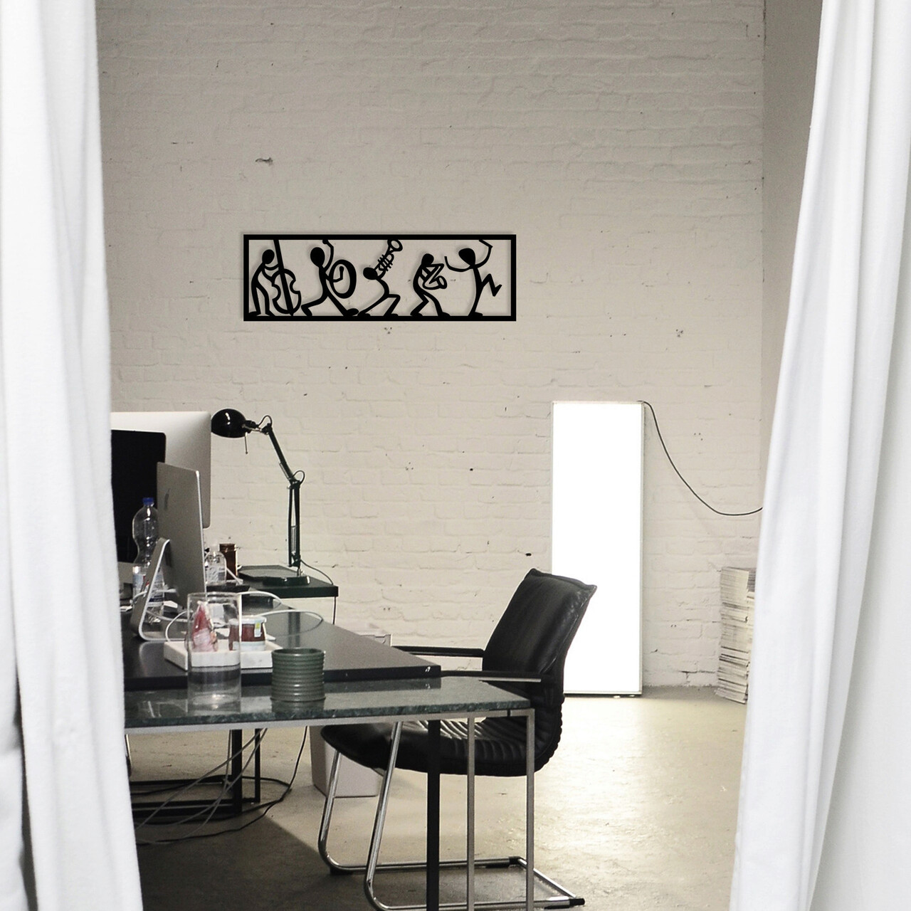 Decoratiune de perete, Musicians, metal, 60 x 19 cm, negru - imagine 7